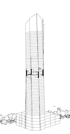 Line drawing exported from a massing model