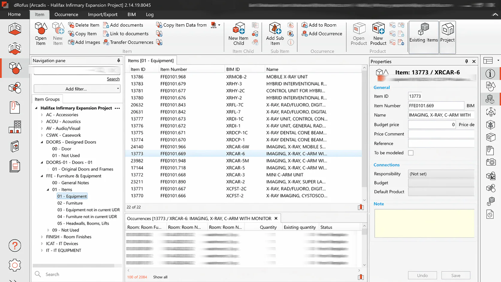 dRofus equipment item table