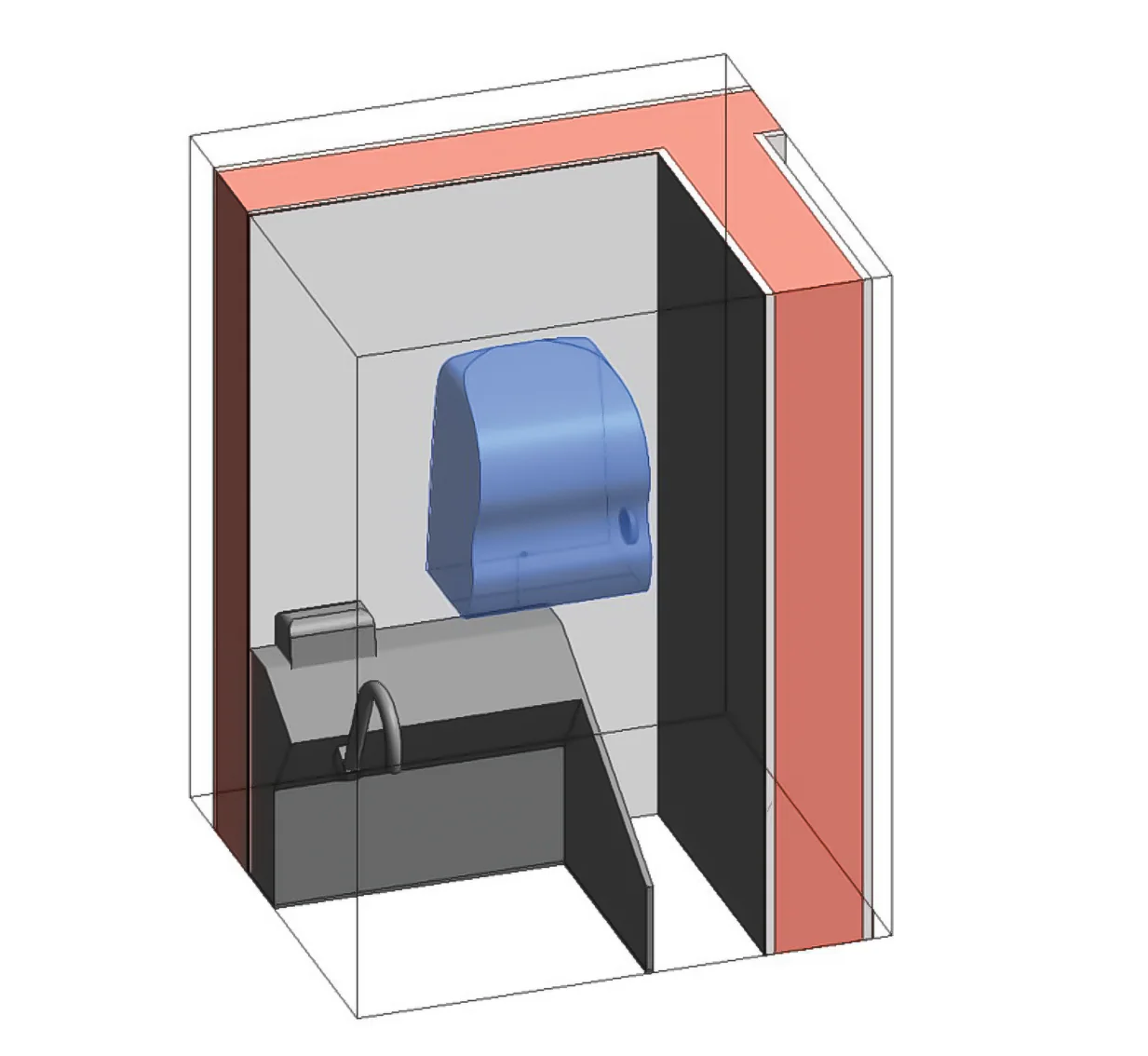 Revit room model with equipment and wall protection