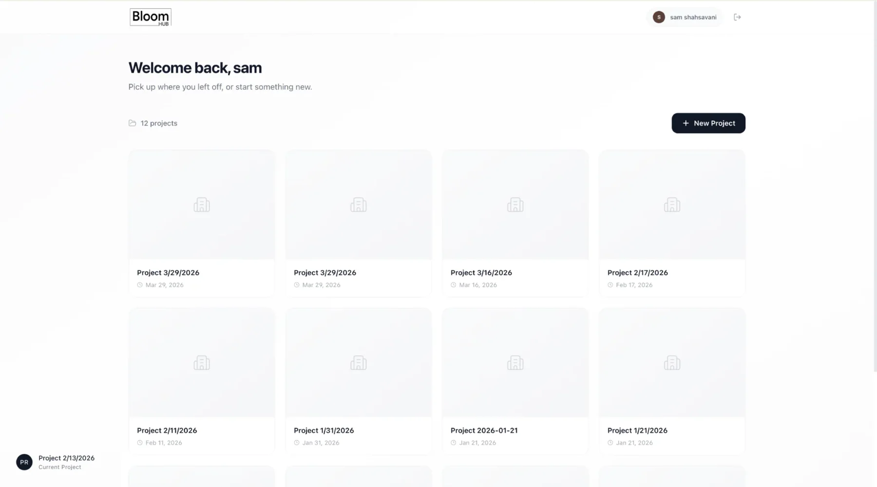 Bloom Hub project dashboard