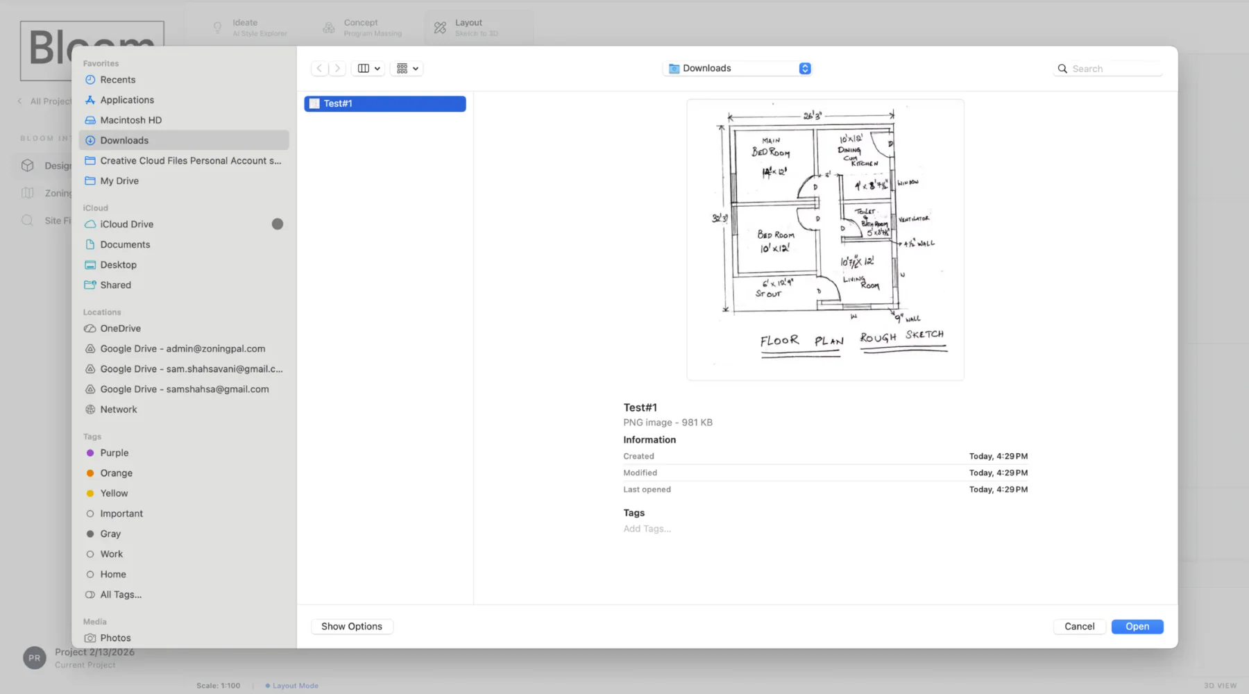 Bloom Hub sketch upload workflow