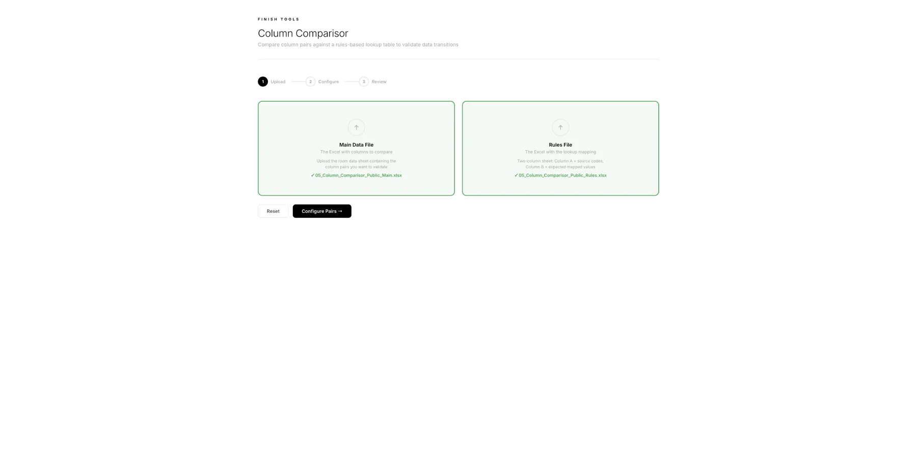 Column Comparisor with public sample files selected