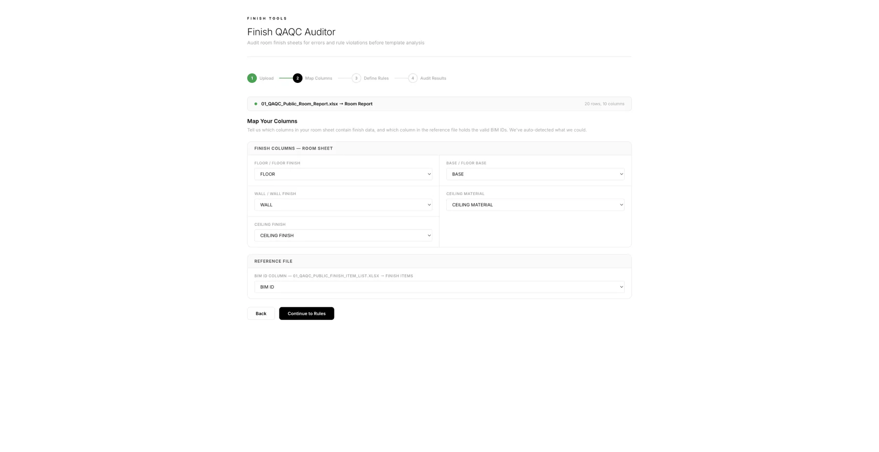 Finish QAQC Auditor column mapping interface