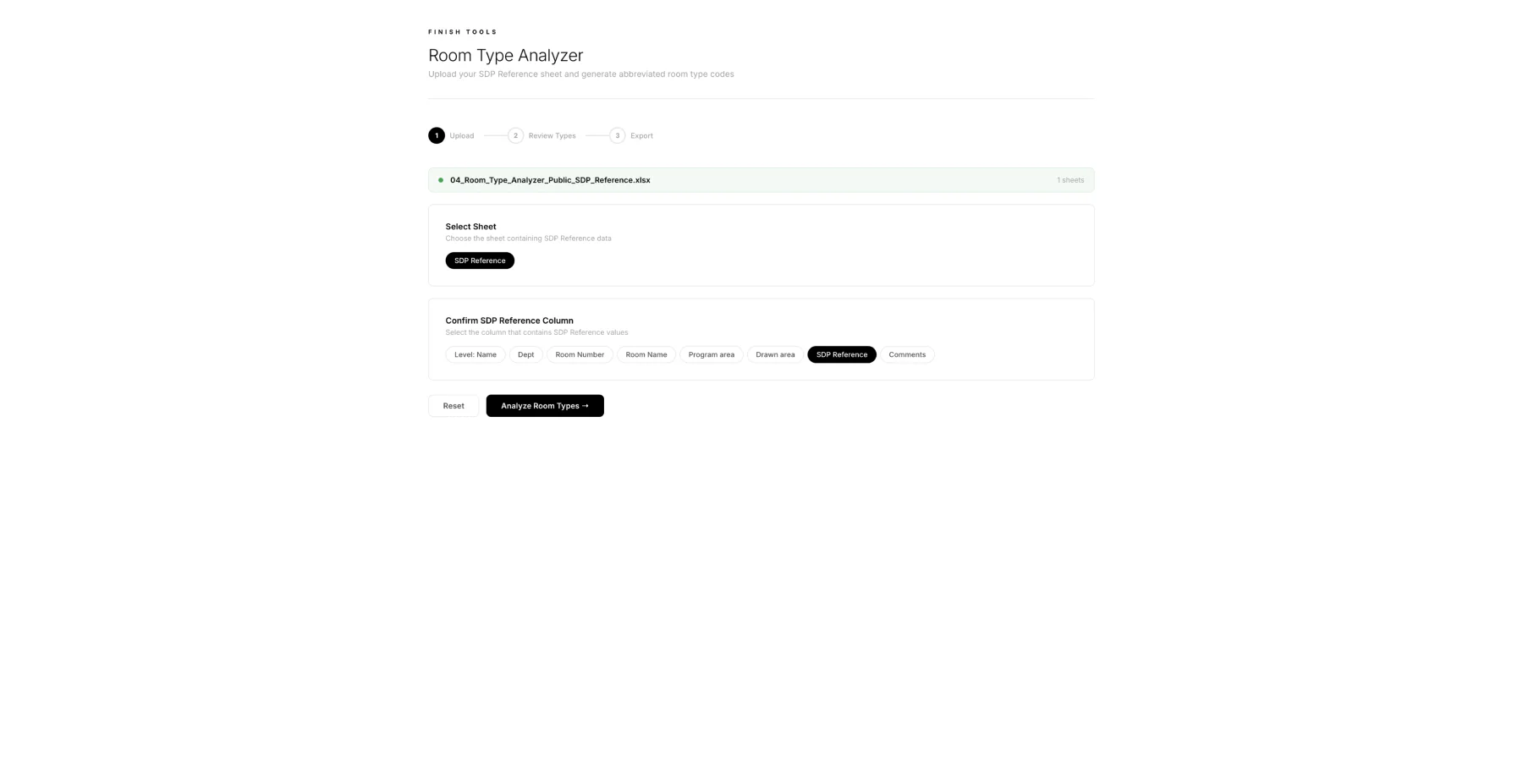 Room Type Analyzer reference selection screen