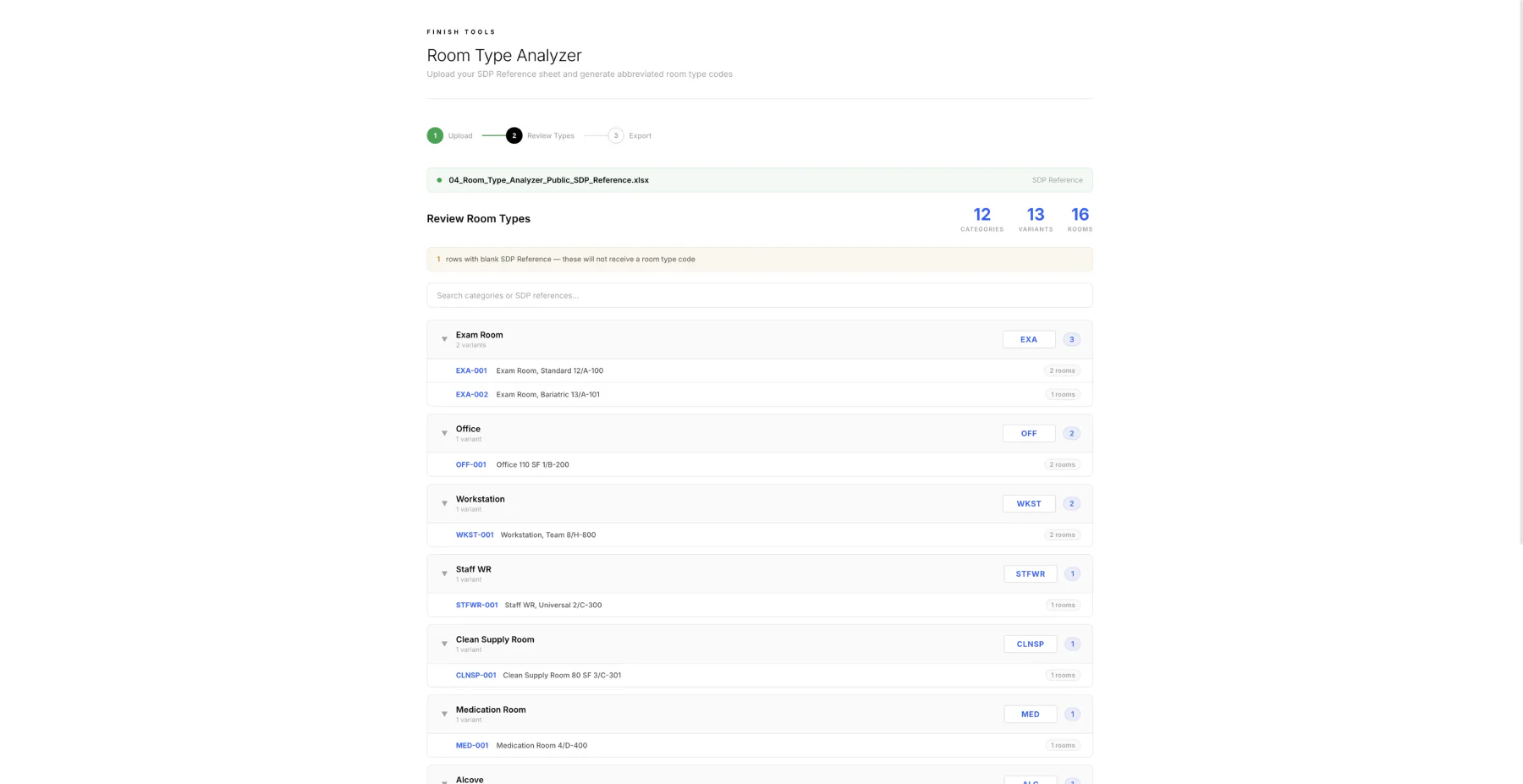 Room Type Analyzer generated room code review screen