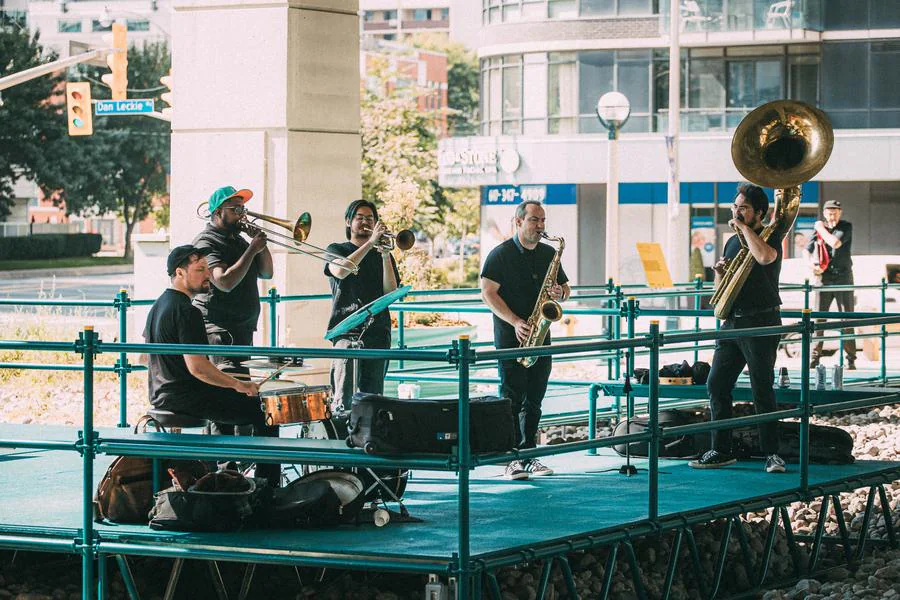 Atmospheric view of Staging Grounds planting beneath the Gardiner Expressway